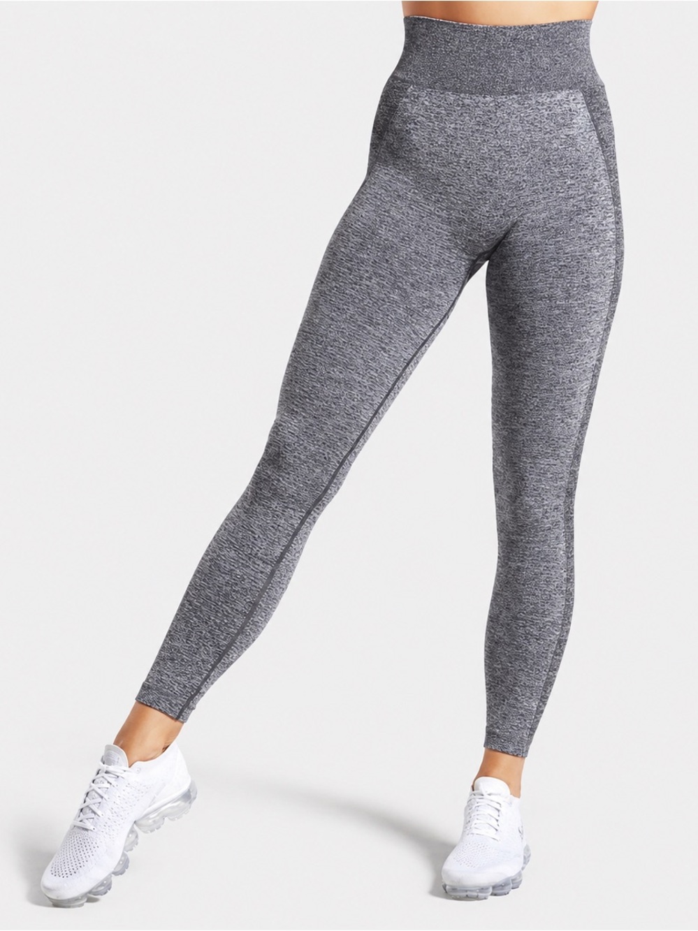 GYMSHARK Vital Seamless High Waisted Leggings Gray Marl Blue Logo Size M EUC